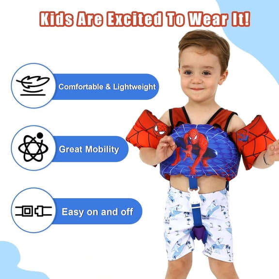 Toddler Swim Vest Kids Floaties for Pool, Adjustable Crotch Strap, 2- Years Old, 22-66 Pounds