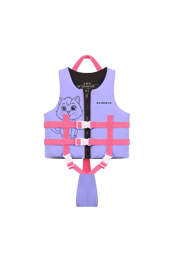 Toddler Swim Vest Life Jacket High Buoyancy Swimsuit Cat Pattern Gear For Rafting Surfing Anti Drowning Training Vest Life Vest For Kids Purple 5 Y-7 Y