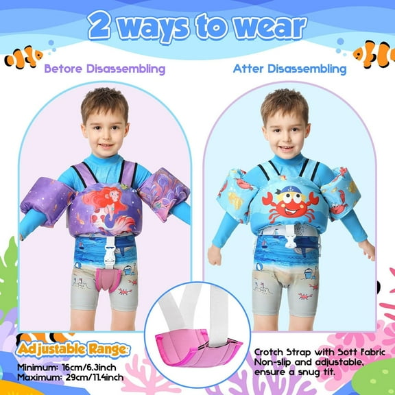 Toddler Swim Vest with Double Safety Straps for 22-66 lbs Kids, Puddle Jumper with Crotch Strap & Arm Wings for 1- Years Old