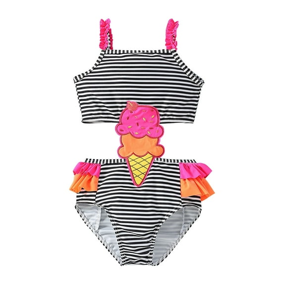 Toddler Swimsuit Baby Toddlers Girls Ice Creams Printed Swimsuit With Trim Backless Swimsuit Child Kids Swim Beachwear