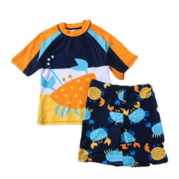 Toddler Swimsuit Boy 3 Piece Boys Swim Set Short Sleeve Boys Swim Shirt Boy Swim Trunks Rash Guard Bathing Suits with Sun Hat,5XL(9-10 Years),A-Blue