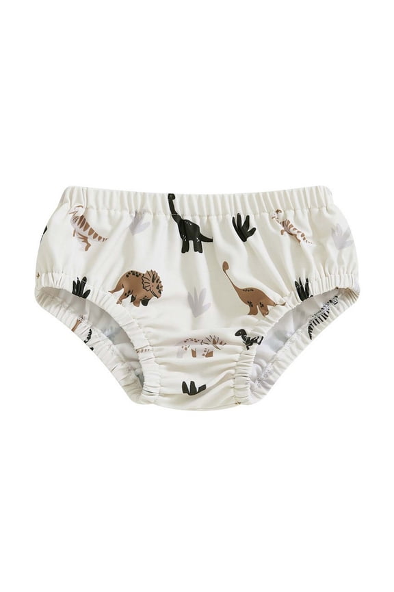 Toddler Swimsuit Boy Boys Dinosaur Print Swim Trunks with Elastic Waist Cartoon Design Comfortable Beach Pool Water Play for Kids White 12 Months-18 Months
