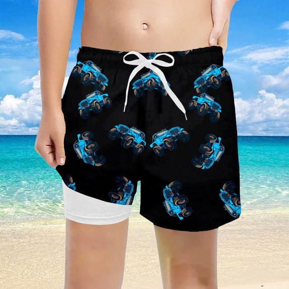 Toddler Swimsuit Boy Kids Boys Cartoon Off Road Vehicle Print Swim Trunks Boys Bathing Suit Multicolour 13-15 Years