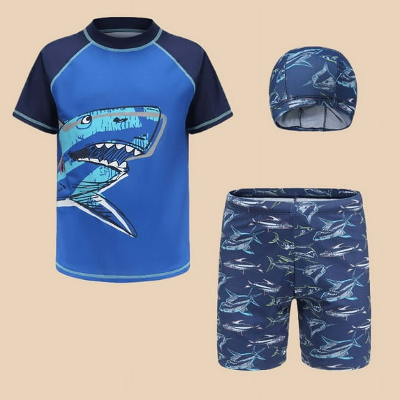 Toddler Swimsuit Boy Short Sleeve Cartoon Shark Print Swimwear for Kids Toddler Boys Beach Swimming Quick Dry Swimsuit Teen Bathing Suits Dark Blue 5 Years-6 Years