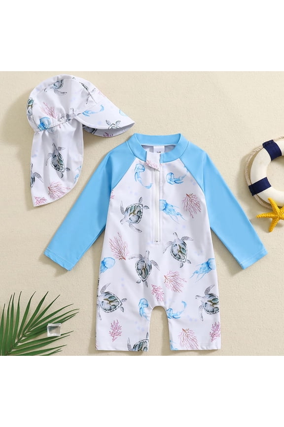 Boys Swimsuit Surf Suit Toddler Boys Long Sleeve Upf 50+ Rash Guard Sunsuit Sun Protective Bathing Suit for Outdoor Summer Water Activities Blue 18M