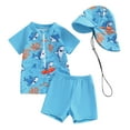 thumbnail image 1 of Toddler Swimsuit Boy Three Piece Set Summer Shark Print Short Sleeve Swim Shirt Swim Shorts Rash Guard for Kids Blue 2 Years-3 Years, 1 of 3