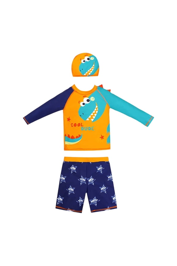 Toddler Swimsuit Boy Toddler Boys Long Sleeve Cartoon Two Piece Rash Guard Girls Bathing Suit Orange 12-18 Months