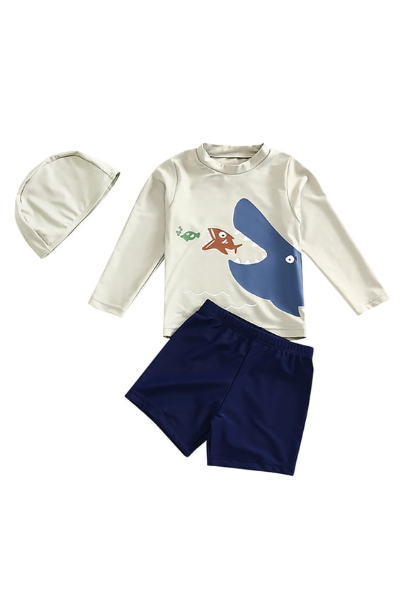 Toddler Swimsuit For Boys Long Sleeve Rash Guard And Upf 50 Sun Protection With Dinosaur Cartoon Designs For Kids Summer Bathing Suit Size 4-5T