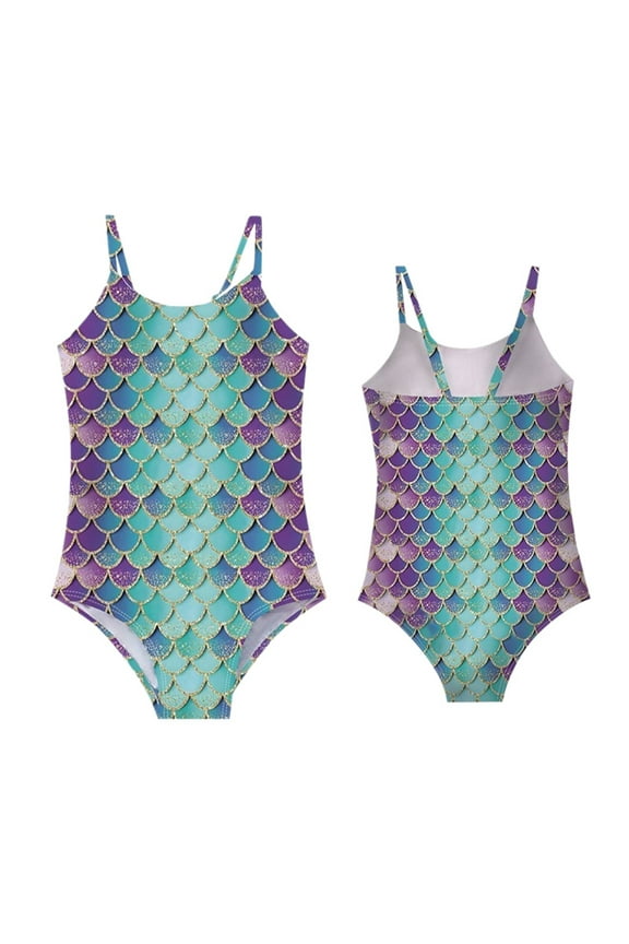 Toddler Swimsuit Girl 3T Bathing Suit 3D Printed Mermaid Fishscale Swimsuit 1Piece Swimwear for Swim for Little & Big Girls 6-7 Years