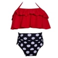 thumbnail image 1 of Toddler Swimsuit Girl 5-6 Years Sleeveless Kids Little Ruffles Floral Print Two Pieces Beach Bikini Red Bathing Suit Sizes 5-6 Years, 1 of 6