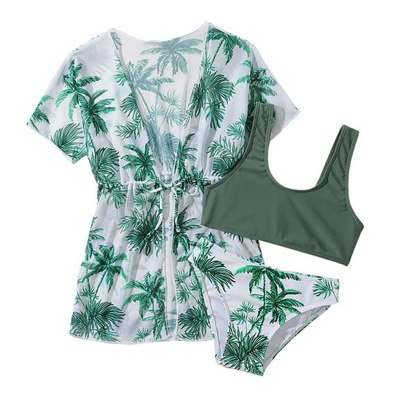 Toddler Swimsuit Girl Baby 3 Piece Swimsuits Leaves Prints Bikini Bathing Suit Briefs Bikini Beach Swimwear Set Girls Bathing Suit,Size 5 Years-6 Years