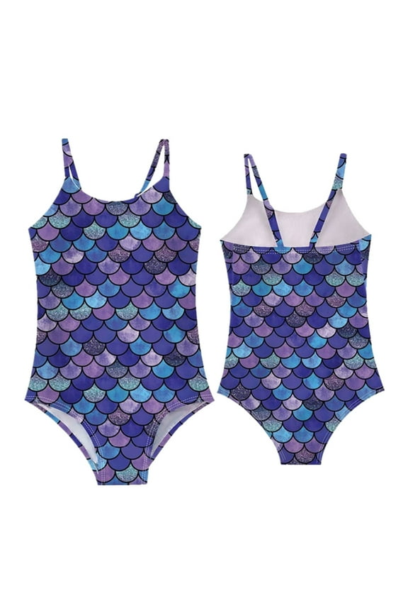 Toddler Swimsuit Girl Bathing Suit 3D Printed Mermaid Fishscale Swimsuit 1Piece Swimwear for Swim for Little & Big Girls 4-5 Years