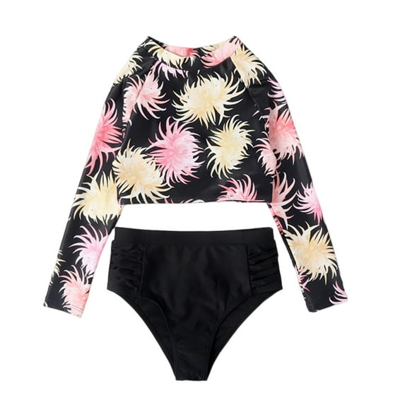 Toddler Swimsuit Girl Big Kids Summer New Swimsuit Long Sleeved Swimsuit Two Piece Set Crushed Beach Swimsuit Baby Girl Bathing Suit,Size 9-10 Years
