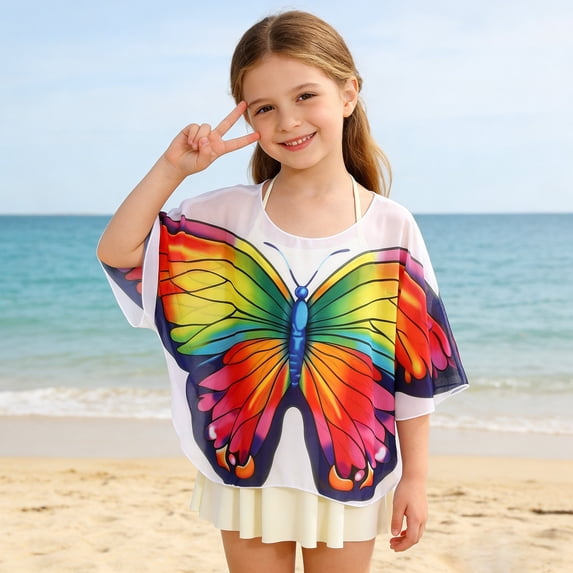 Toddler Swimsuit Girl Girl's Butterfly Mesh Sunscreen Beach Cover Up Girls Bathing Suits Red 3-4 Years