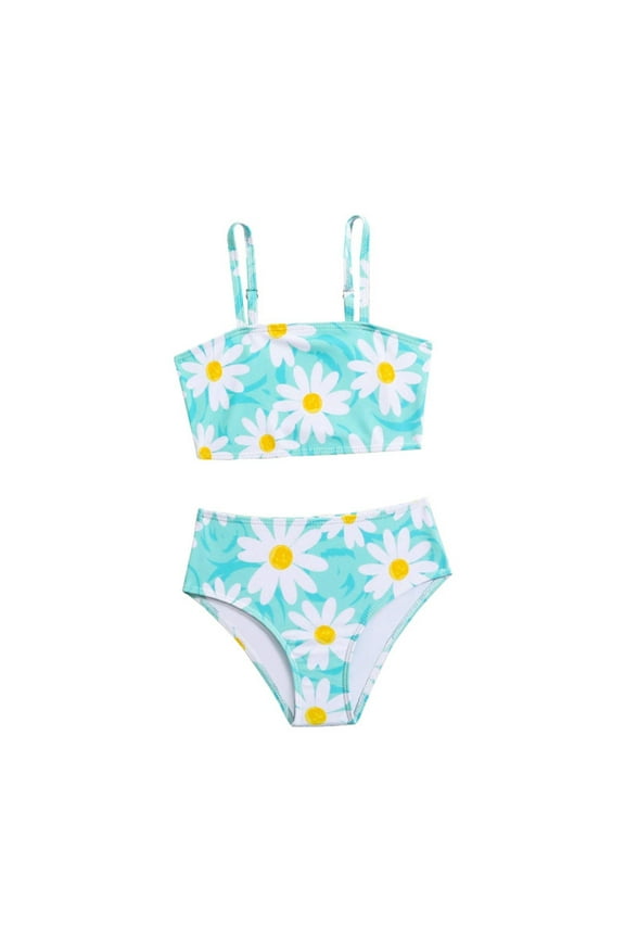 Toddler Swimsuit Girl Girls Tankini Swimsuit Two Piece Scoop Neck Scallop Trim Side Drawstring Girl Bathing Suit for 9-16Y