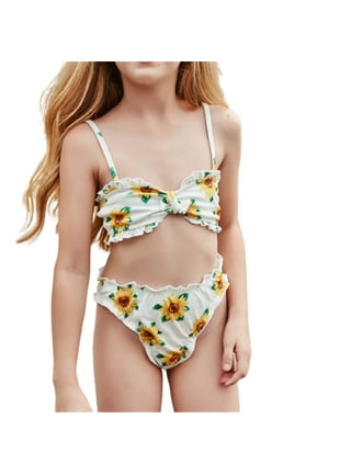 Gubotare One Set Solid Bikini Piece Bathing Swimsuit Girls Cute Holiday  Suit Girls Swimwear Swimsuit Girls 14 16,Yellow 160