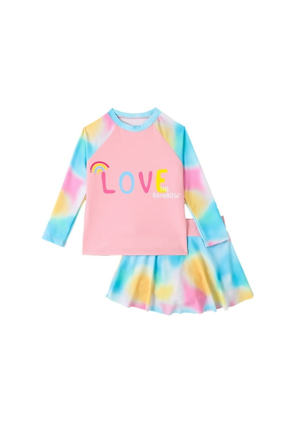 Toddler Swimsuit Girl Kids Girls Quick Dry Sun Protection Long Sleeve Tie Dye Top and Pants Two Piece Swimsuit Girls' Swimwear Pink 5 Years-6 Years