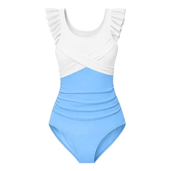 Toddler Swimsuit Girl Romper Girls Swimsuit One Piece Cute Flutter Sleeve Ruched Waist Ruffle Trim Swimwear Teen Criss Cross Quick-Dry Bathing Suit