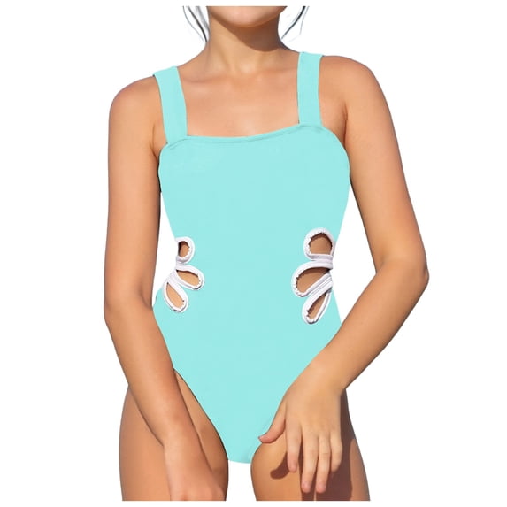 Toddler Swimsuit Girl Romper Girls Swimsuit Ruffle Adjustable Straps One Piece Bathing Suit Solid Color Ruched Girls' Swimwear 9-16Y