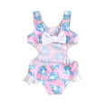 thumbnail image 1 of Toddler Swimsuit Girl Summer Ruffles Cartoon Prints 1 Piece Swimwear Bowknot Beach Onesie Bikini Baby Girl Bathing Suit,Size 6 Months-12 Months, 1 of 6