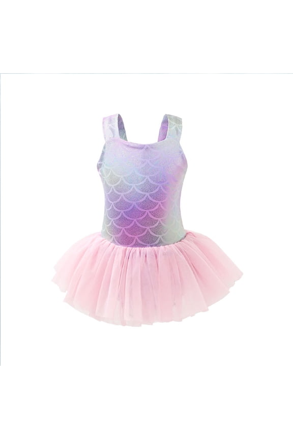 Toddler Swimsuit Girl Tail With Sparkly Scale Design Two Piece Tankini Top Flowy Skirt Kids Swimwear Outfits Size 3-4 Years