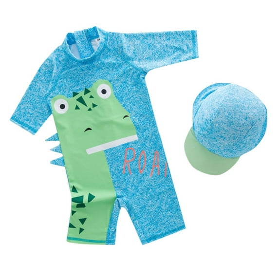 Toddler Swimsuit Kids' Long Sleeve Sun Protection Quick Dry Swimsuit Dinosaur Prints One Piece Swimwear Boys Swim Trunks Sky Blue 4 Years-5 Years