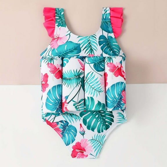 Toddler Swimsuit with Floatation Girls Boys One Piece Girls Swimwear Floral Print Baby Toddler Bathing Suit Beach Summer Pool Party for 6M-3T