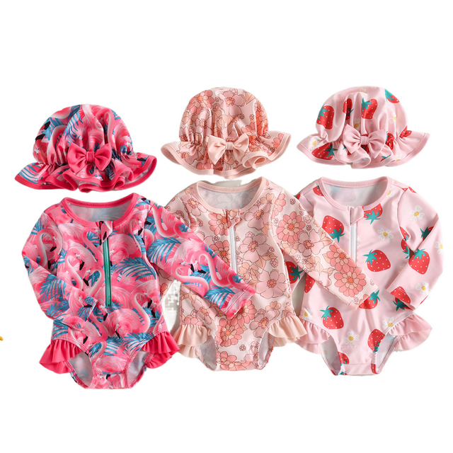 Toddler Swimsuits Baby Girls Infant Summer Floral Print Long Sleeve ...