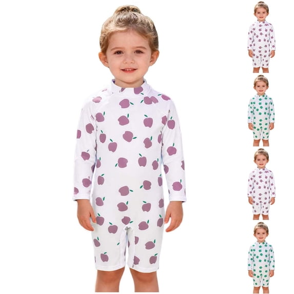 SROBPTY Toddler Swimsuits Print Crew Neck Long Sleeve Bathing Suits for 0-4Y
