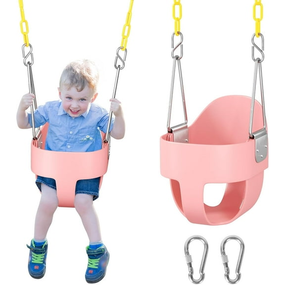 Toddler Swing - High Back Full Bucket Seat for Ages 1-3, 330lb Capacity, Outdoor Baby Swing with Plastic-Coated Safety Chains & Carabiners for Backyard, Playground, Pink