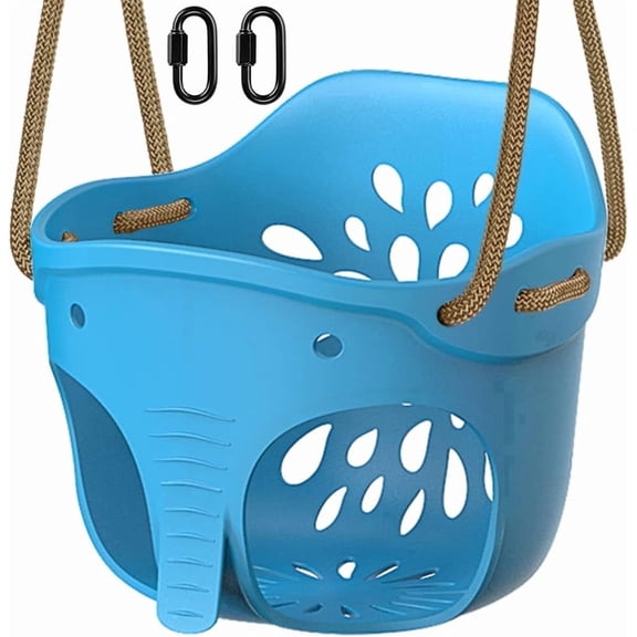 Runstore High Back Full Bucket Toddler Swing with Locking Carabiners and Adjustable Rope, 600LB, Blue