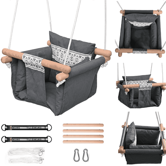 Toddler Swing Seat with Safety Belt,Canvas Hanging Swing Seat Chair for Indoor and Outdoor Tree Swing Great Gift for  Kids