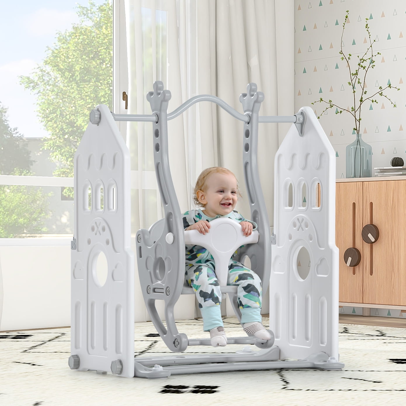 Toddler Swing Set, Adjustable Height Baby Swing, Baby Swings for Infants to Toddler