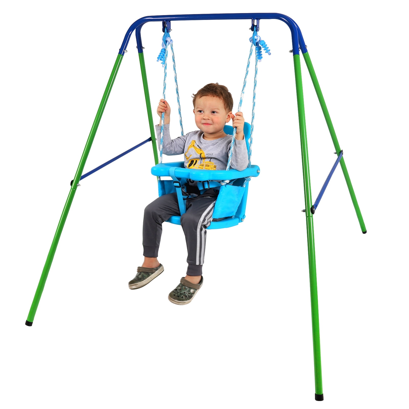 Toddler Swing Set Folding Metal Swing Set with Safety Seat for Baby
