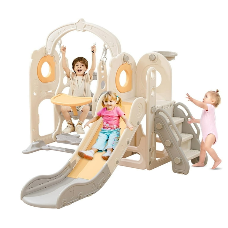 worldwide kids stage4-6 Toddler Swing and Slide,6 in 1 Sturdy Kids Slide Climber