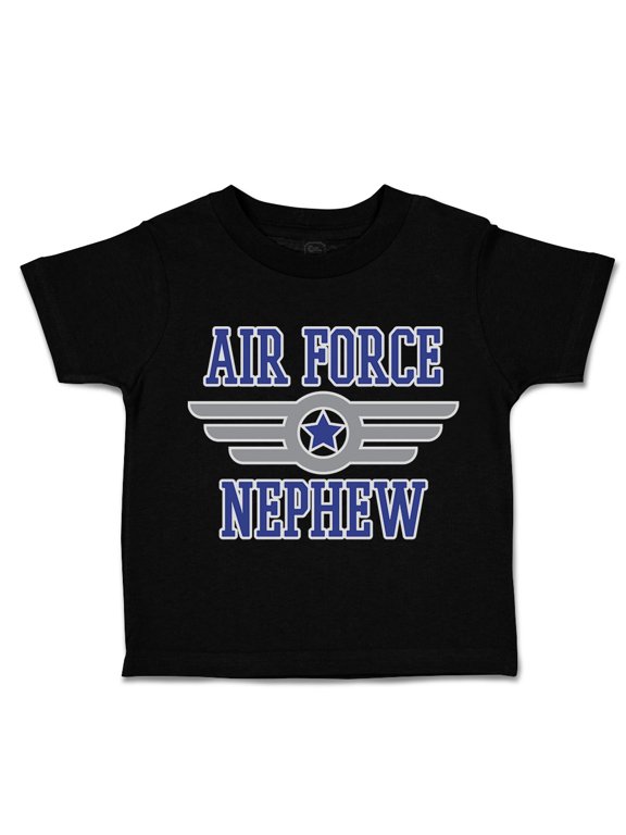 Toddler T-Shirt Air Force Nephew Aunt Uncle Boy & Girl Clothes Cotton Funny Tee Black 7T