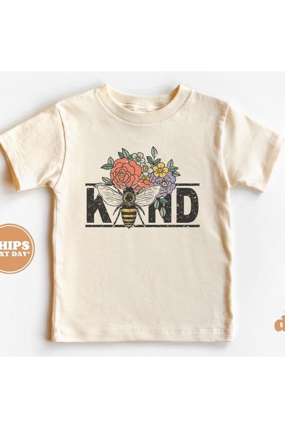 Toddler T-Shirt - Be Kind With Floral Bee Kids Retro Tshirt - Retro TODDLER SHORT SLEEVE TEE BELLA CANVAS 3001T