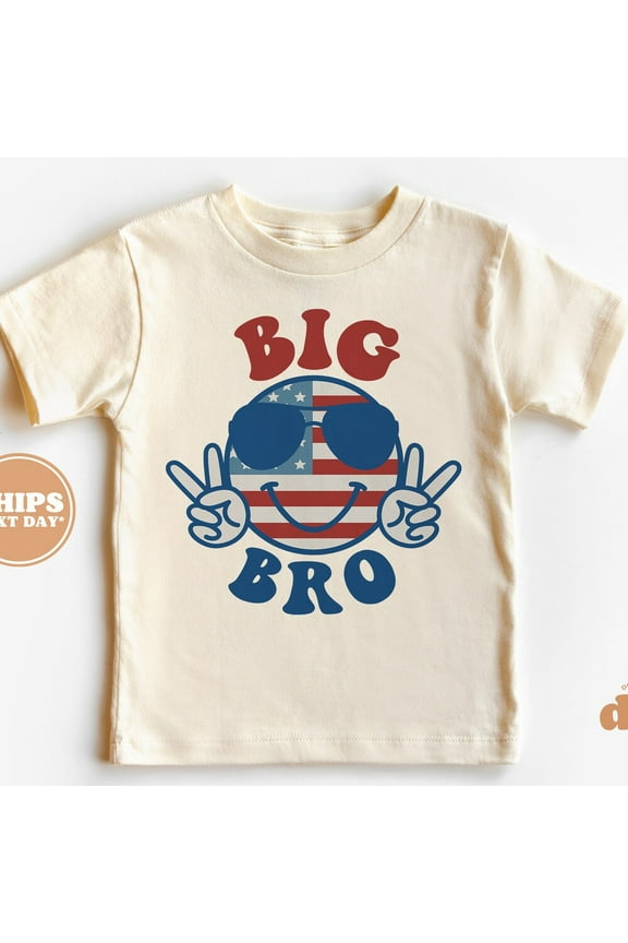 Toddler T-Shirt - Big Bro Happy Face 4Th Of July Memorial Day Kids Tshirt - Retro TODDLER SHORT SLEEVE TEE BELLA CANVAS 3001T