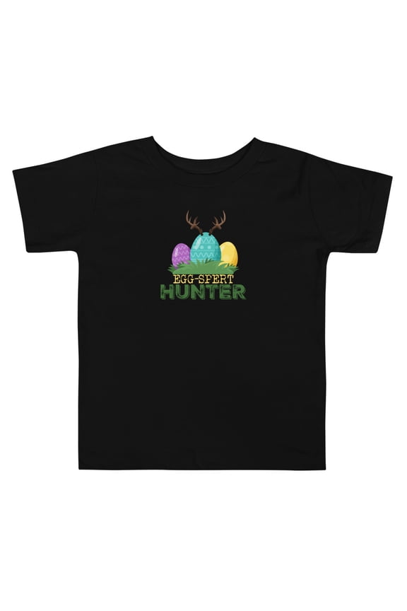 Toddler T Shirt Egg Spert Easter Egg Hunter with Antlers (Black, 5T)