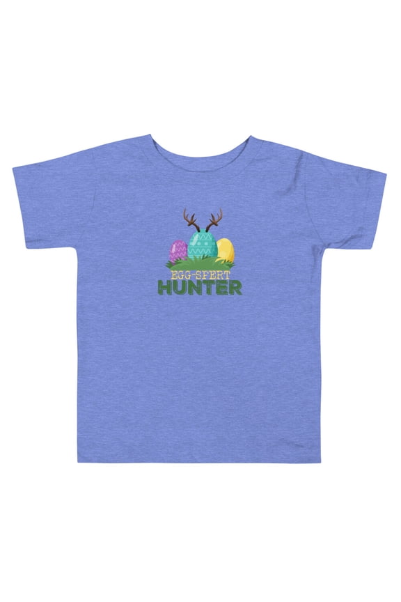 Toddler T Shirt Egg Spert Easter Egg Hunter with Antlers (Heather Columbia Blue, 4T)