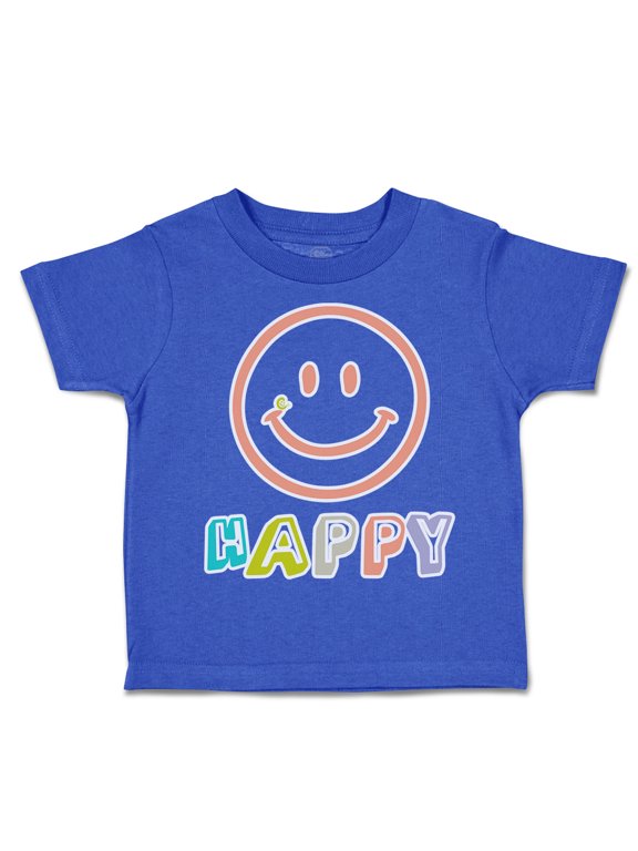 Toddler T-Shirt Happy Smiling Face Boy & Girl Clothes Cotton Funny Tee Royal Blue 4T