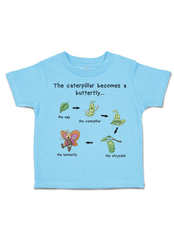 Toddler T-Shirt How A Caterpillar Becomes A Butterfly Hungry Caterpillar Boy & Girl Clothes Cotton Funny Tee Aqua Blue 2T