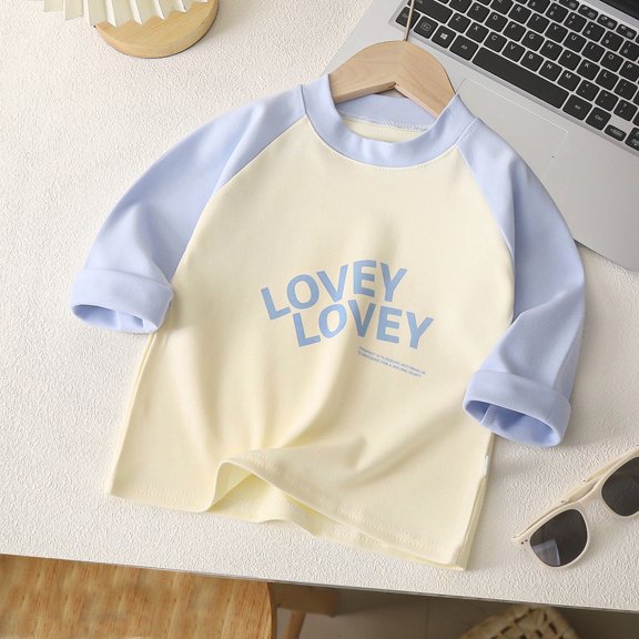 Toddler T Shirt Letter Long Sleeve T Shirts Basic Crewneck Comfort Colors Blue Girls Clothes 2-3 Years Cute Boy Girl Clothing
