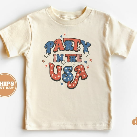 Toddler T-Shirt - Party In The Usa 4Th Of July Memorial Day Kids Tshirt - Retro TODDLER SHORT SLEEVE TEE BELLA CANVAS 3001T