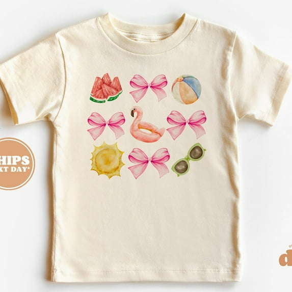 Toddler T-Shirt - Summer Elements And Pink Bows Kids Retro Tshirt - Retro Here TODDLER SHORT SLEEVE TEE BELLA CANVAS 3001T