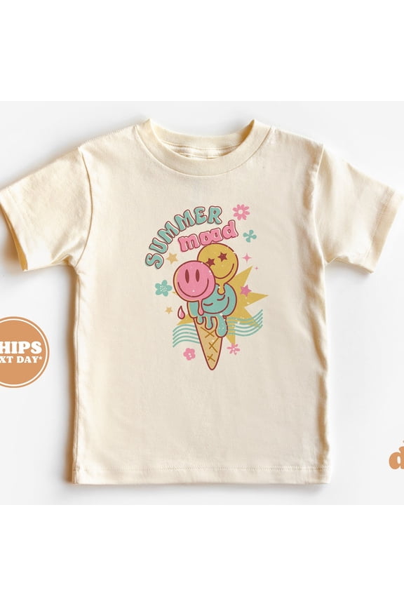 Toddler T-Shirt - Summer Mood Ice Cream Happy Face Kids Retro Tshirt - Retro TODDLER SHORT SLEEVE TEE BELLA CANVAS 3001T