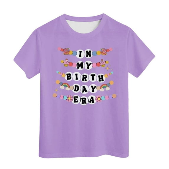 Toddler T Shirts Birthday Short Sleeve Tee Summer Crewneck Casual Fit Basic Shirts Girls Tops Light Purple 6 Years-7 Years
