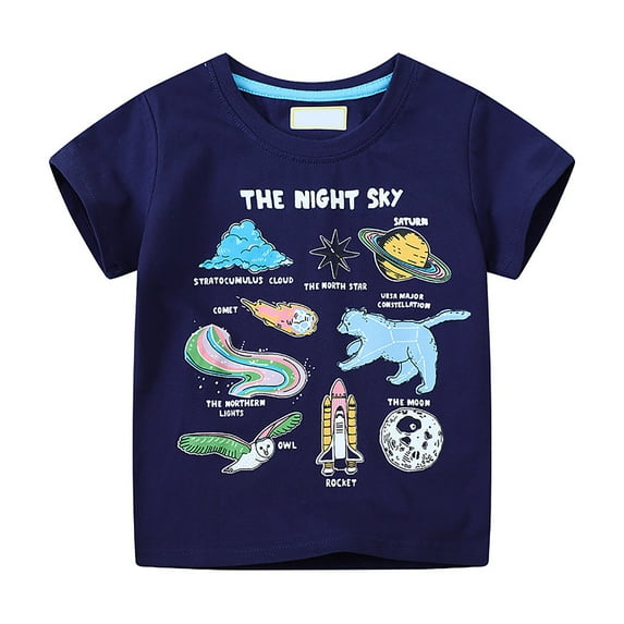Baby Boy Summer Clothes Toddler Kids Boys Summer Glow in the Dark T Shirt Short Sleeve Animal Print Breathable Tee Summer Tops Dark Blue 3 Years-4 Years