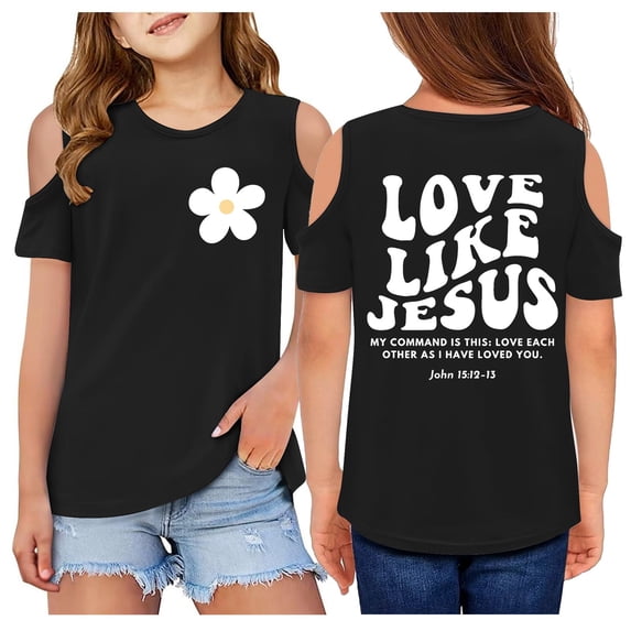 Toddler T-Shirts For Girls Children Kids Short Sleeve Cold Shoulder Kids Oversized Casual Crewneck Basic Tees Size 4-5T
