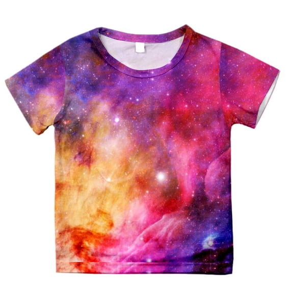 Toddler T Shirts Girls 3t Crew Neck Short Sleeve T Shirt Comfy Galaxy Print Starry Sky Clothes for Children Purple,120